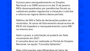 ATEN��O MEI! REENQUADRAMENTO AT� DIA 31/01