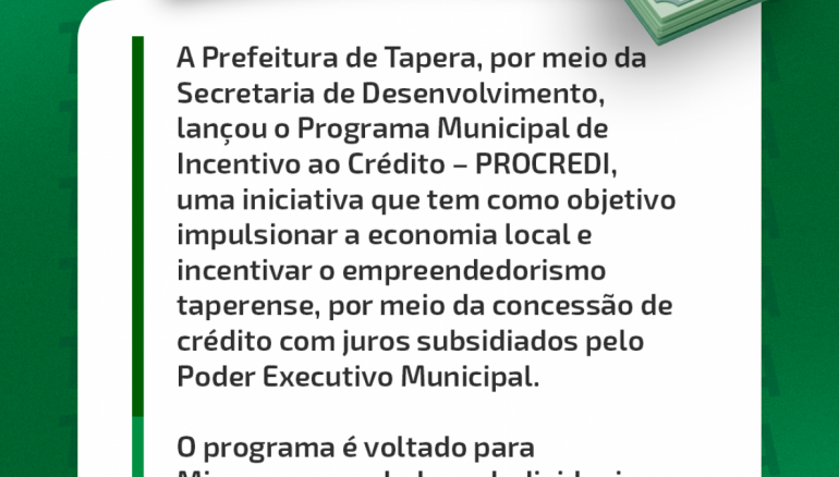 PREFEITURA LANCA O PROCREDI